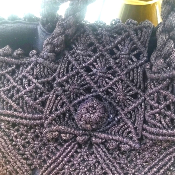 Navy Blue Crochet Handbag Boho Chic Whimsigoth Fairy Peasant - Picture 5 of 11